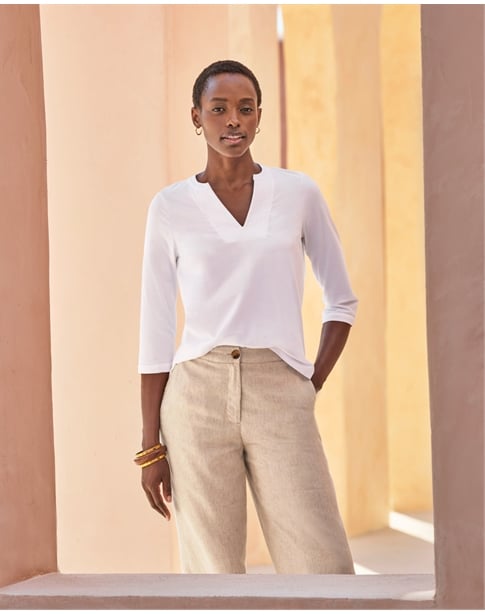 Notch Neck Blouse With Embroidery