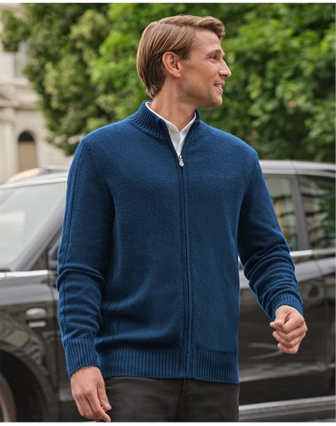 Wool Cashmere Ribbed Zip Through