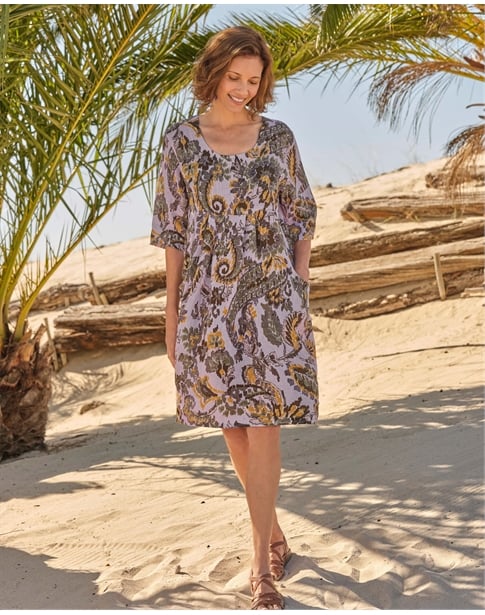 Womens Linen Pocket Tunic Dress