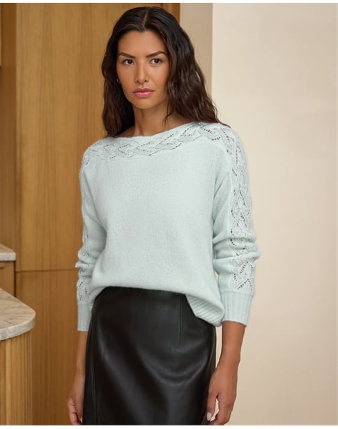 Wool Cashmere Lace And Pearl Sleeve Sweater