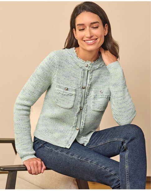 Wool Blend Tweedy Fringe Jacket