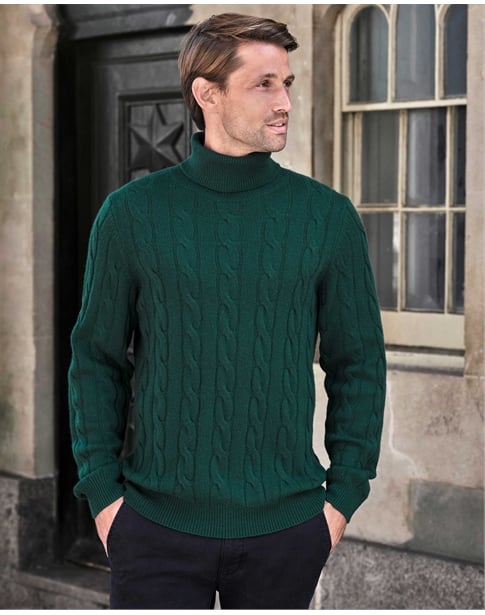 Cashmere Blend Cable Roll Neck Sweater