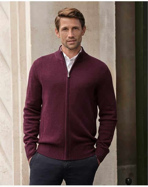 Wool Cashmere Ribbed Zip Through