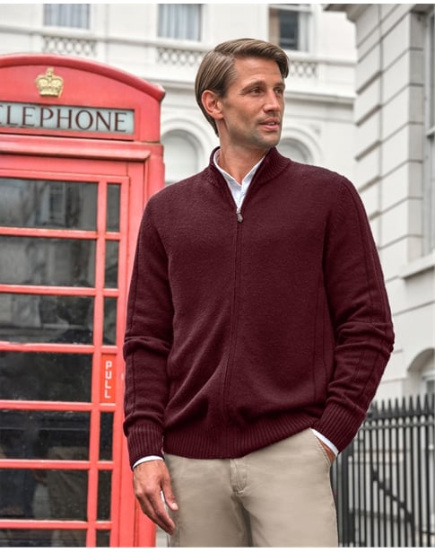 Wool Cashmere Ribbed Zip Through