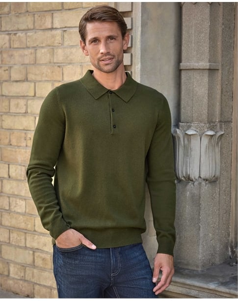 Cashmere Blend Long Sleeve Polo Shirt