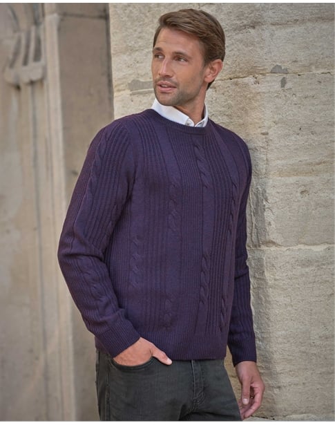 Cashmere Blend Cable Crew Neck Sweater