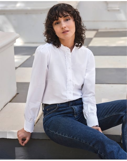 Lace Trim Cotton Shirt