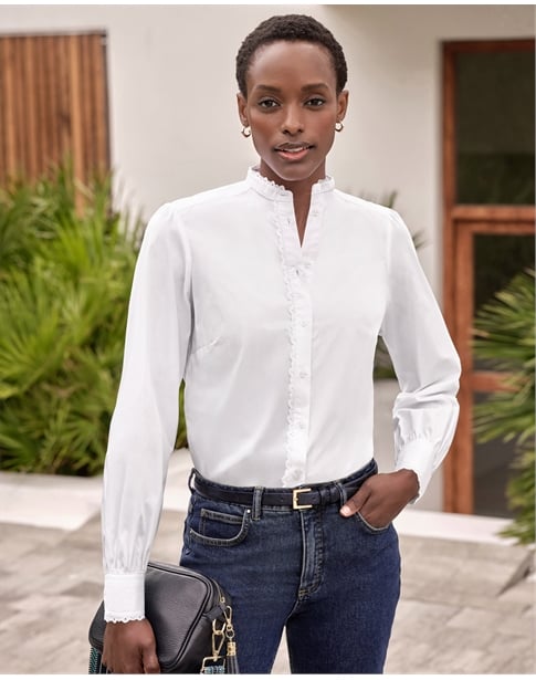 Lace Trim Cotton Shirt