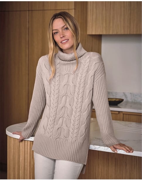 Luxury Cashmere Blend Cable Roll Neck