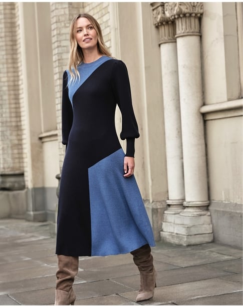Ribbed Color Block Fit N Flare Dress