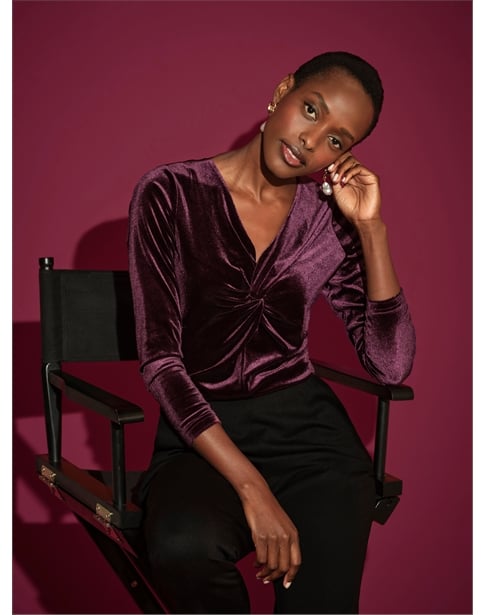 Twist Front Velvet Top