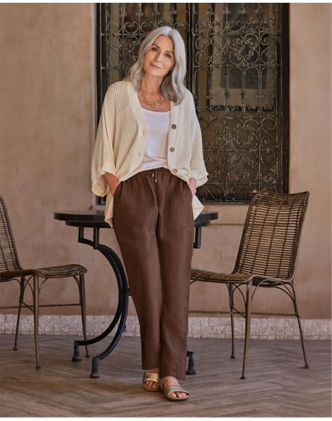 Tapered Leg Linen Trousers