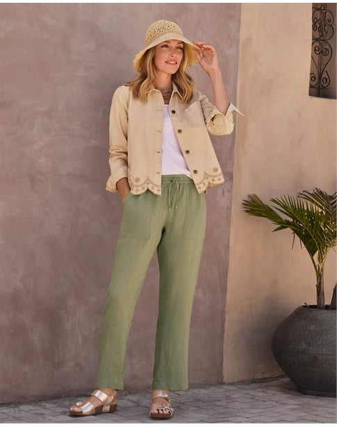 Tapered Leg Linen Trousers