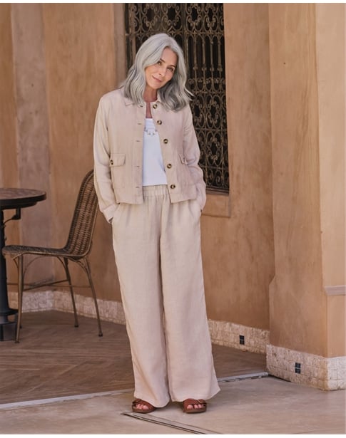 Wide Leg Full Length Linen Trousers