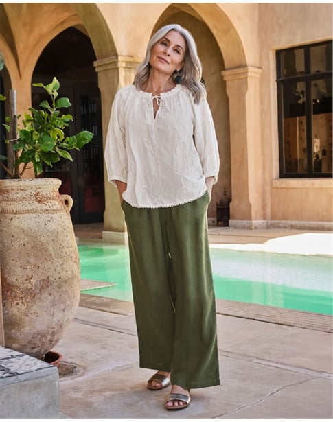 Wide Leg Full Length Linen Trousers