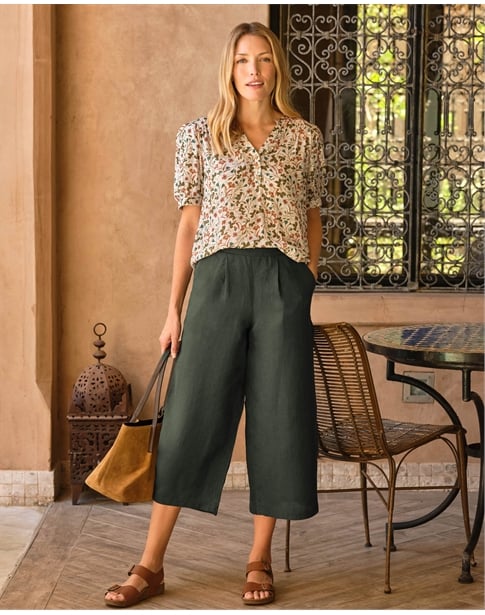 Elastic Back Linen Culottes