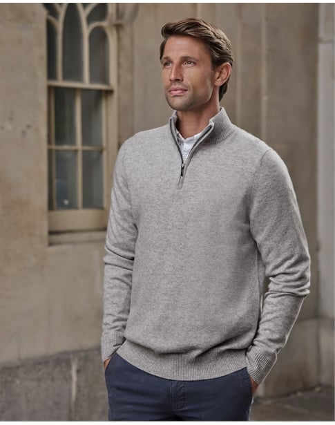 Mens Cashmere Zip Neck Sweater