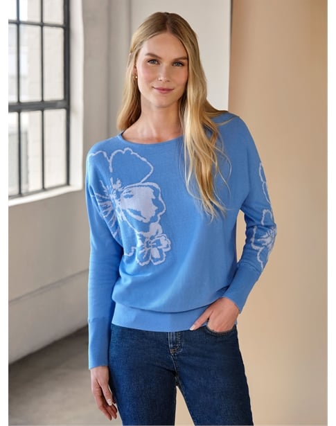 Floral Dolman Jaquard Sweater