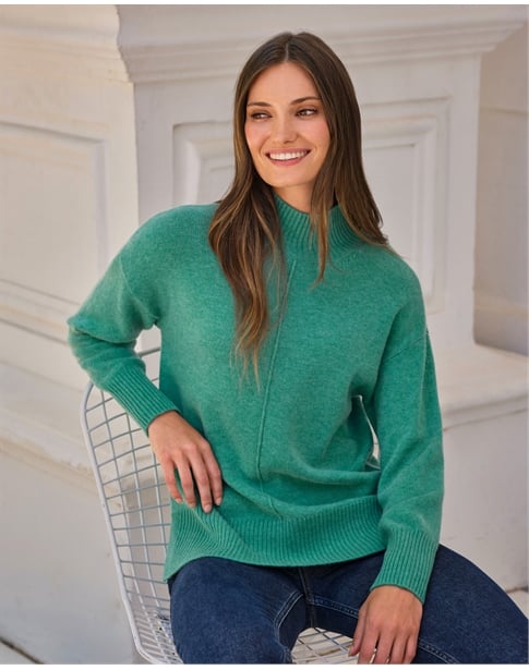Cashmere High Neck Seamed Sweater
