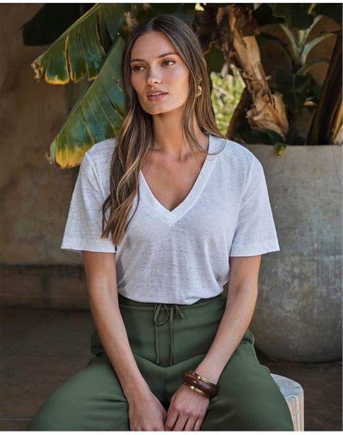 Linen Short Sleeve V Neck T-Shirt