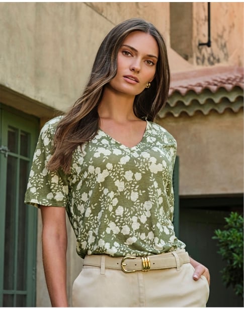 Linen Short Sleeve V Neck T-Shirt