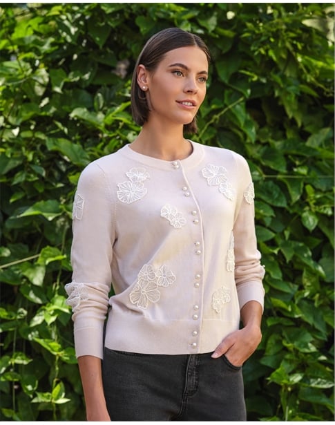 Cotton Blend Applique Cardigan