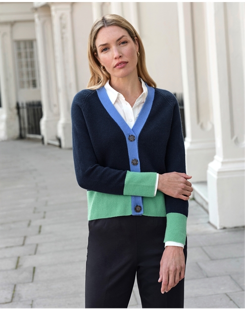 Cashmere Blend Colour Block Cardigan