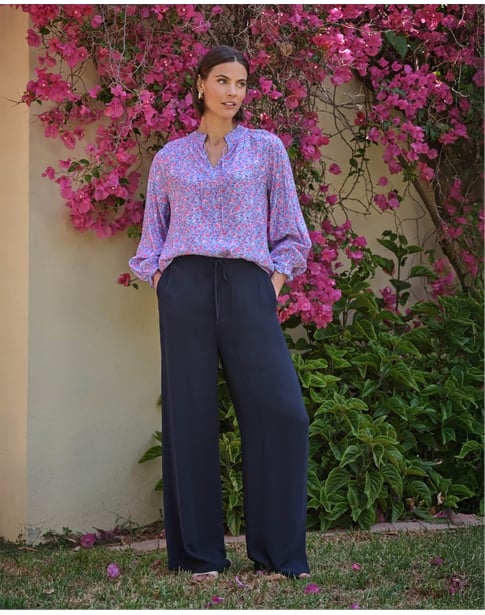 Tie Waist Elastic Back Wide Leg Trouser