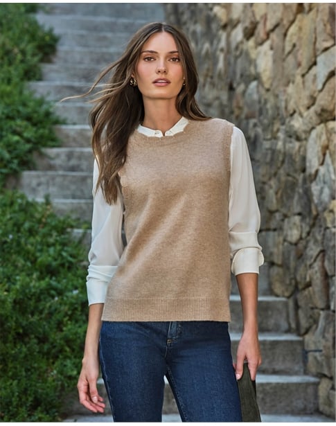 Wool Cashmere Scalloped Tank