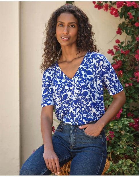 Linen Short Sleeve V Neck T-Shirt