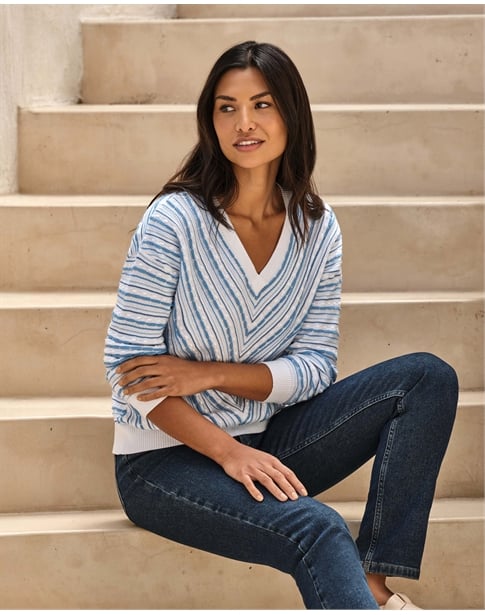Cotton Chevron V Sweater