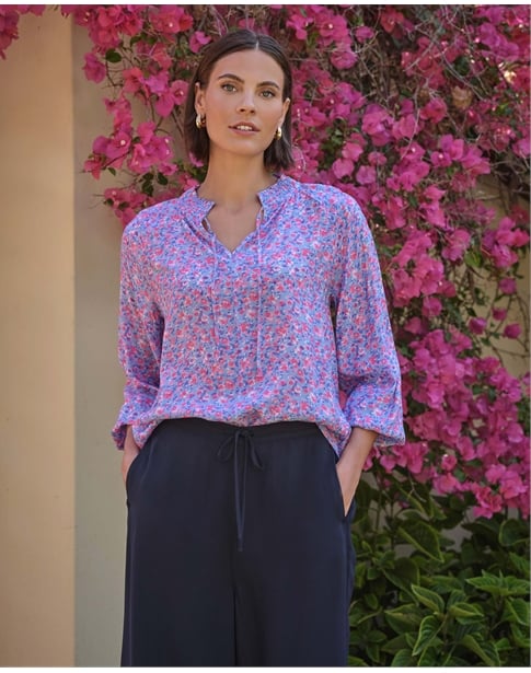 Watercolour Pansy Shirred Neck Blouse