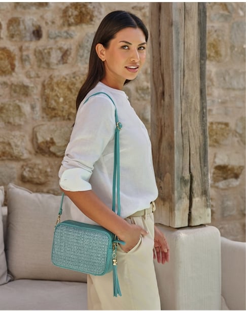 Soft Leather Raffia Bag