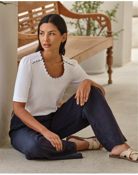 Woven Scallop Trim Jersey Tee
