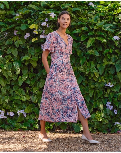 Button Through Flutter Sleeve Dress