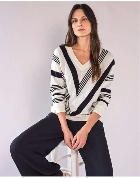 Supima Cotton Stripe Chevron Sweater