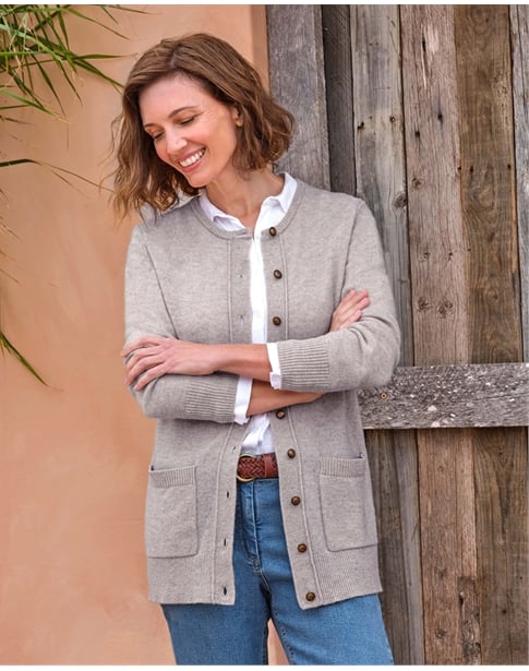 Lambswool Ladies Crew Neck Cardigan