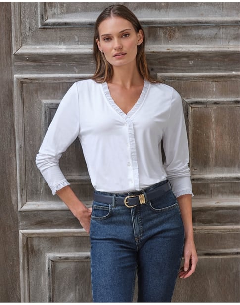 V Frill Neck Button Through