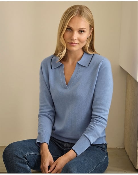 Blanket Stitch Polo Sweater