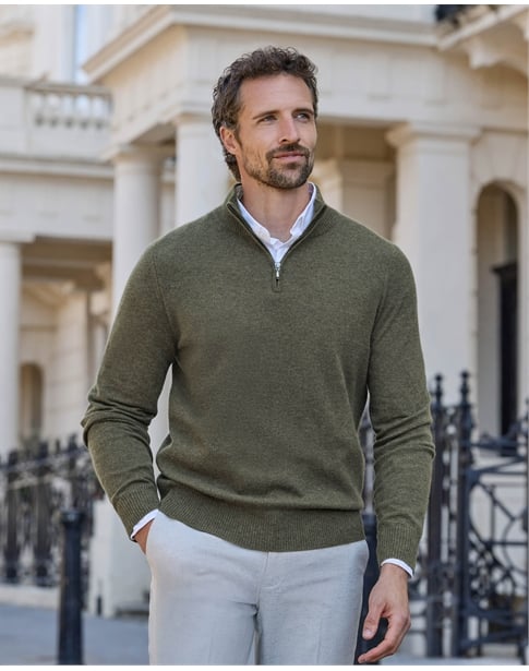 Mens Cashmere Zip Neck Sweater