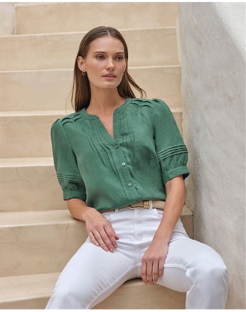 Linen Pintuck Blouse