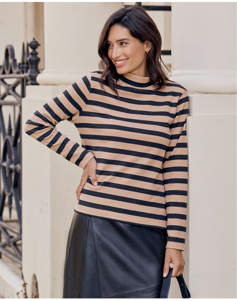 Jersey Button Cuff Turtle Neck