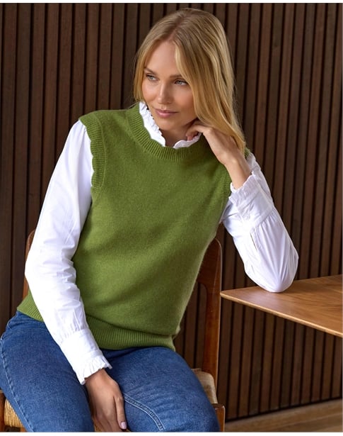 Wool Cashmere Scalloped Tank
