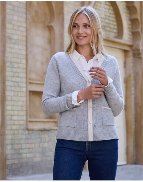 Wool Cashmere Tipped Cardigan