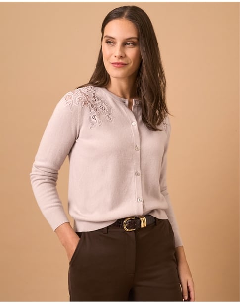 Wool Cashmere Lace Insert Cardigan