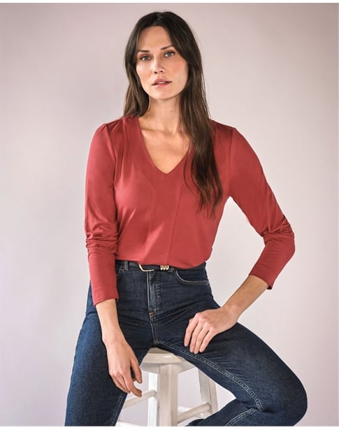Super Soft Panel V Neck Jersey Top