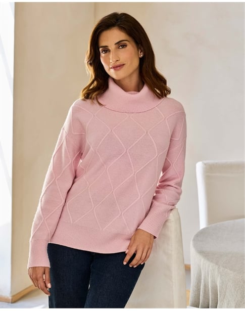 Cashmere Trellis Cowl Neck Sweater