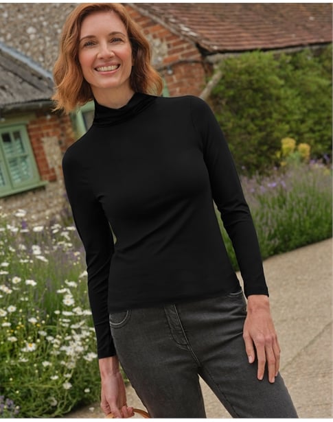 Jersey Slim Turtle Neck Top