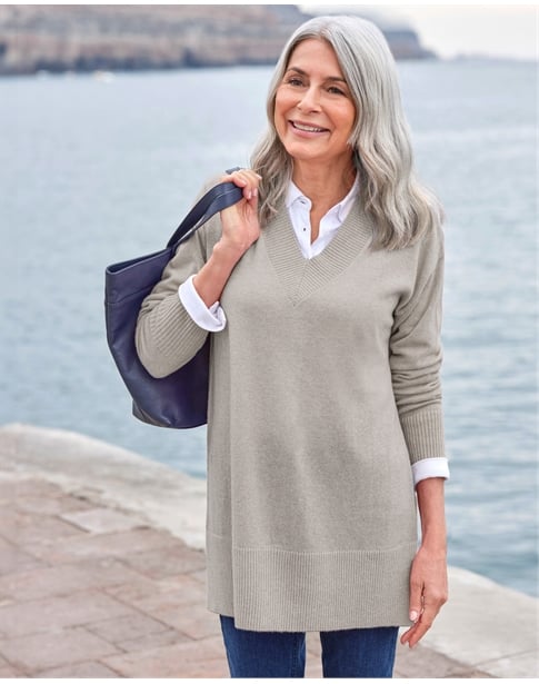 Cashmere Merino Deep V Neck Tunic