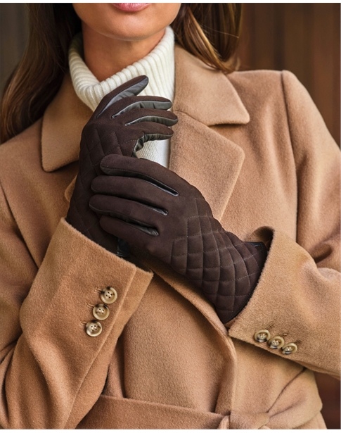 Womens Quilted Suede Gloves